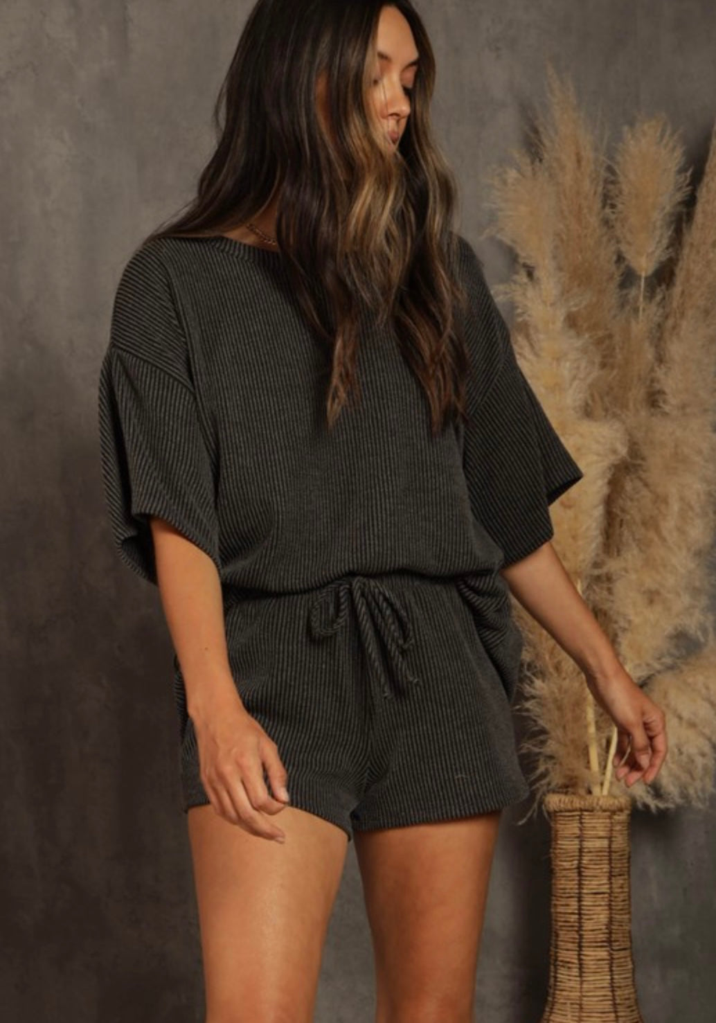 Casual Textured & Knit Top & Shorts Set