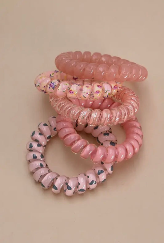 pink coiled hair ties
