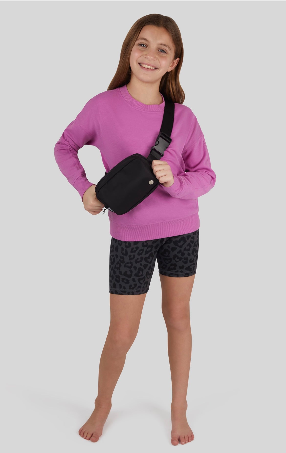 Girls Crew Sweatshirt, Basic Biker Shorts, & Belt Bag SET